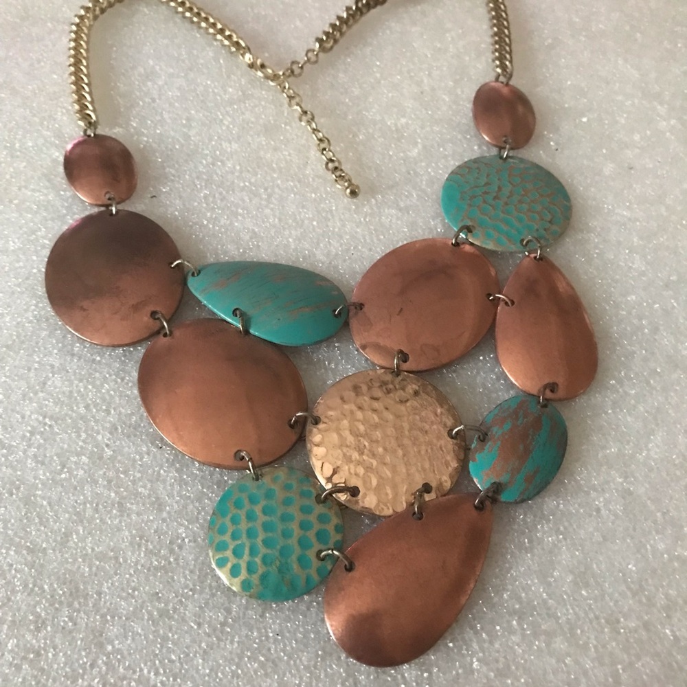 Turquoise paint and Copper Statement Bib Necklace - Women Jewellery